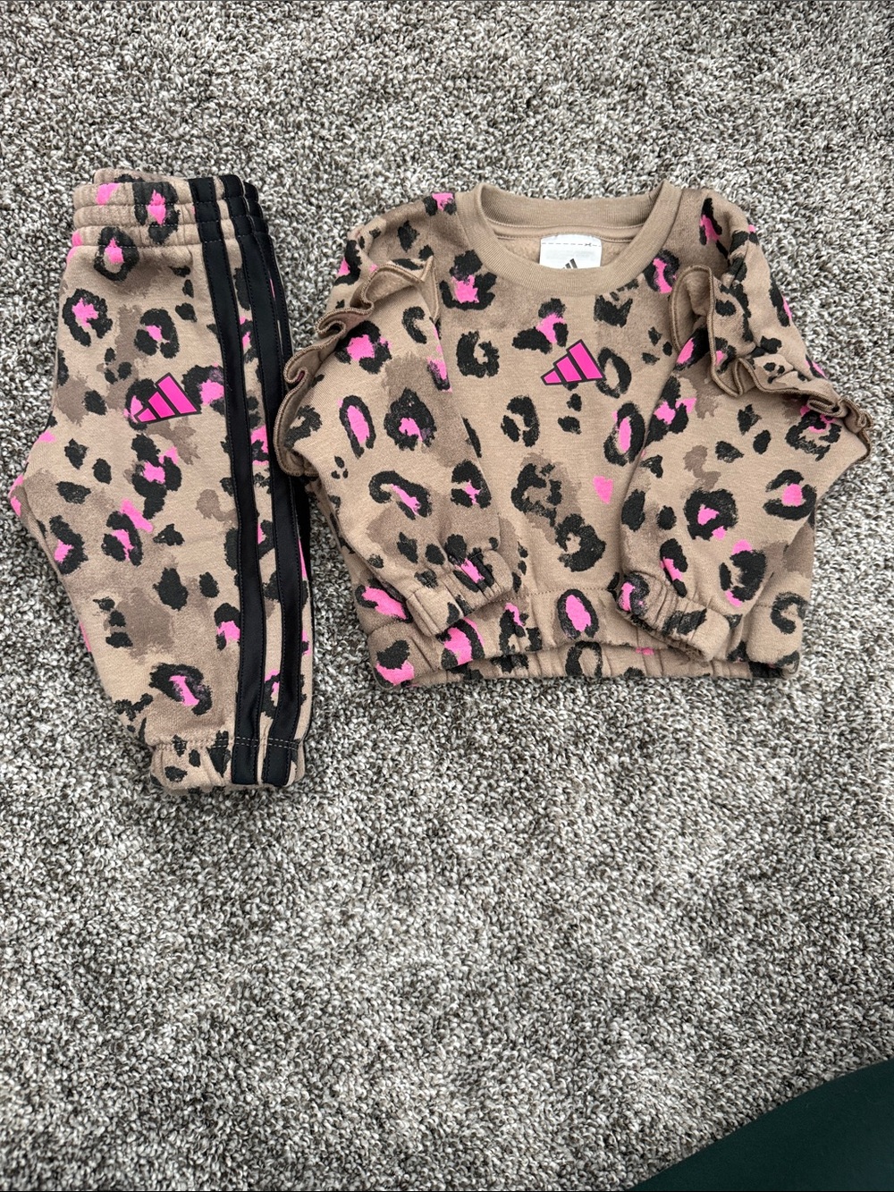 adidas Tan Leopard Print Tracksuit with Pink and Black Accents